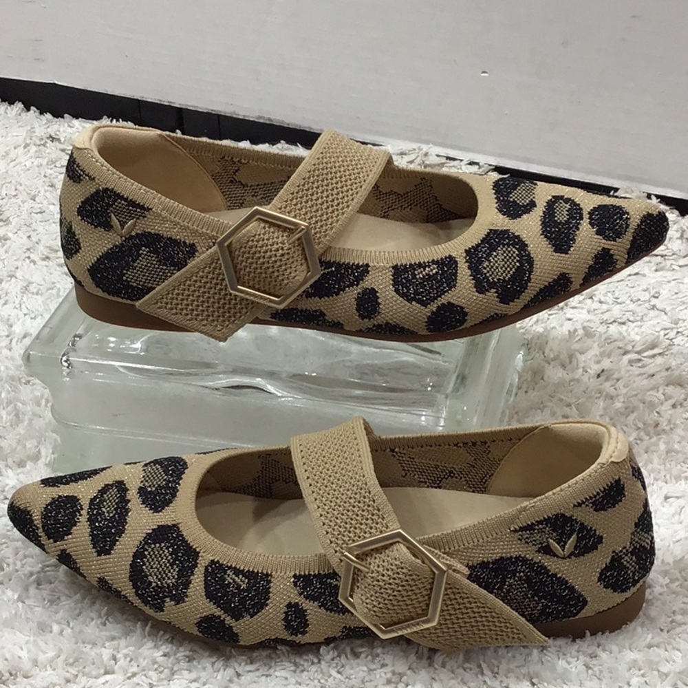 Vivaia metallic gold leopard Maria knit Mary Jane flats 36.5 - Picture 2 of 14